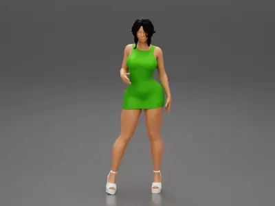 Young sexy woman in mini dress 3D print model