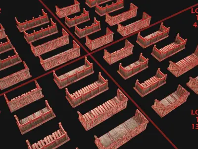 Medieval Wooden Balcony Low-poly 3D model