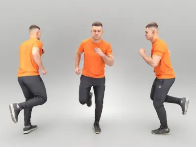 Man in orange t-shirt running 435 Low-poly 3D model