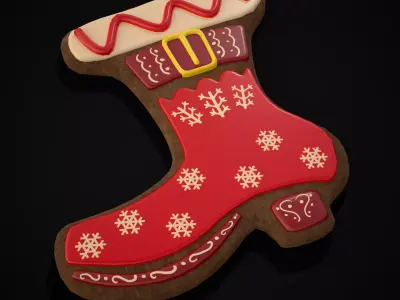 Red White Decorated Gingerbread Boot Low-poly 3D model
