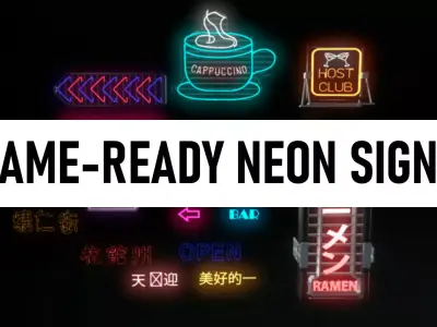 Pack of Neon Signs GAME-READY Low-poly 3D model