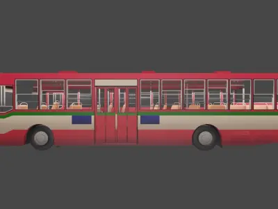 low - poly thai city bus red green white color models Low-poly 3D model