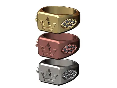 Crown rectangular top diamond shank signet  US sizes 7 8 9 3D print model