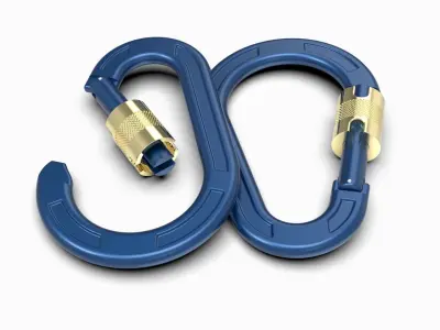 Carabiner pair of gold carabiners 3D model