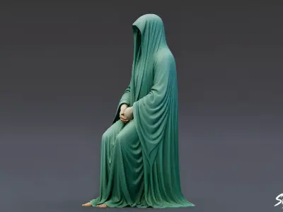 Ghost Statue Seated Hands Folded Low-poly 3D model