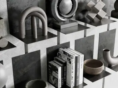 Metal Shelves Decorative With Book - metal Rack Low-poly 3D model