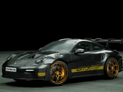 Porsche 911 992 GT3 RS Black Gold Low-poly 3D model