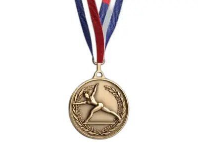 Athletic Gold Medal with Ribbon Low-poly 3D model