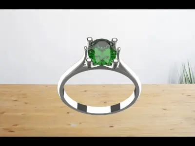 green tomaline gem stone  silver ring  3D print model