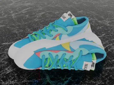 Nike Blazer Low Sacai x Kaws Neptune Blue 3D SHOES Low-poly 3D model