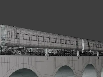 Viaduct with passenger train 3D model