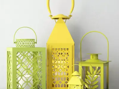 Green and Yellow Metal Lanterns 3D model