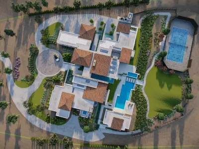 luxury Residence Landscape sketchup model and render water pool 3D model
