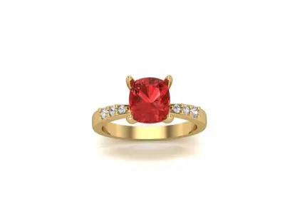 Cushion Cut Center Stone Ring with Diamond Accents 3D print model