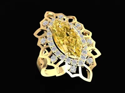 Luxury Marquise Cut Gemstone Halo Ring for Women 1717 3D print model