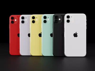 Apple iPhone 11 In All Official Colors and Dimensions Low-poly 3D model