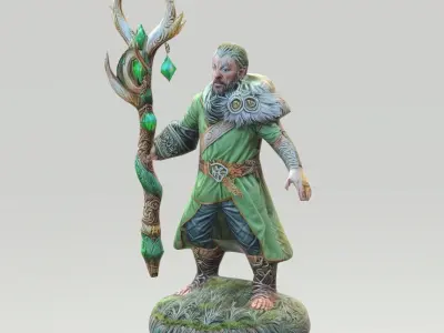 Forest Themed Spiked Mage Staff Low-poly 3D model