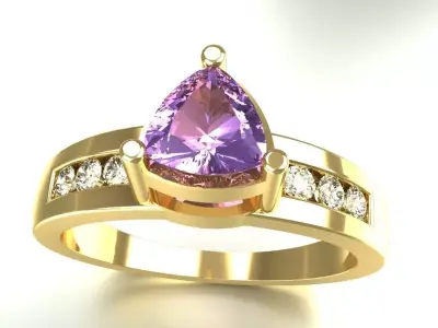 Trillion Cut Ladies Ring Size 7 Round Gems Gold Sterling Jewelry 3D print model