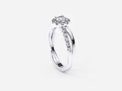 ZDR0172 halo diamond engagement ring gold 3D print model