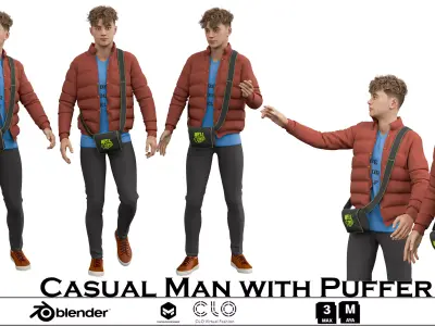 Casual Man with Puffer Jacket Stylized Urban  Low-poly 3D model
