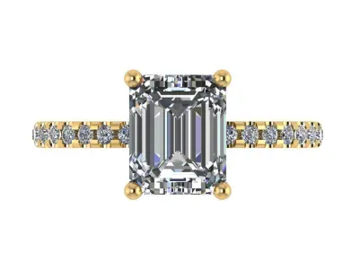 Emerald shape solitaire ring with diamonds on shank 3D print model