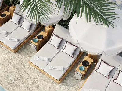 Luxury Beach Sunbed Set with Umbrella and Table  3D model