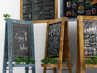 chalk board 06 with plants 3D model