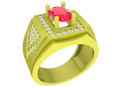 Luxury Rectangle Stone Ring for Men 3D Model 4115 3D print model