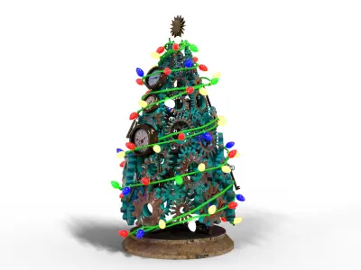 Steampunk tree for Christmas Low-poly 3D model
