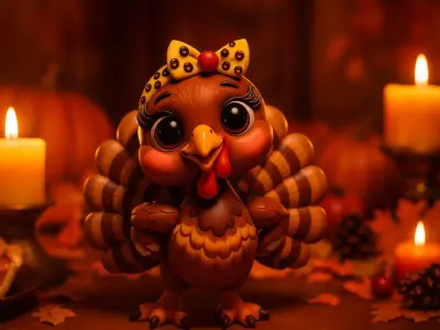 Cute 3D Turkey Model with Bow Adorable Thanksgiving 3D print model