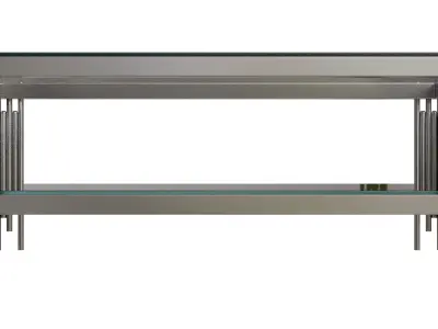 Cylindrical Stainless Steel Pipe Legs Glass Top Table Low-poly 3D model