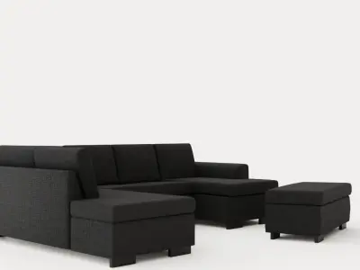 Porto U Sofa With Divan Right Footstool Low-poly 3D model