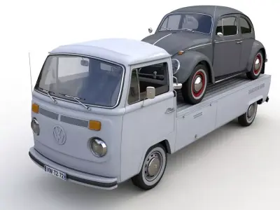 Vw T2 Kemperink Special Pickup 1976  and Vw Beetle 1960 3D model