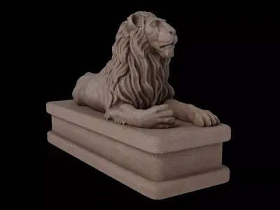 Lion statue granit Low-poly 3D model