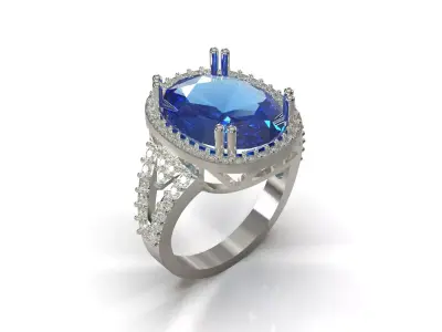 White Gold Sapphire and Diamond Ring jr00345 3D print model
