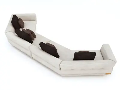 Geometric curved sofa with wooden base and cushions 3D model