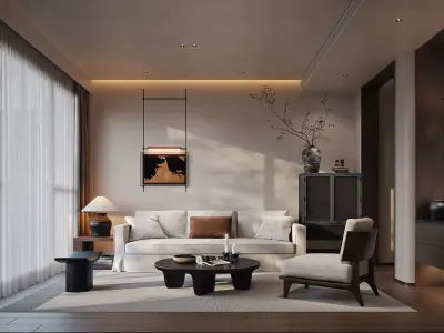 Modern Japandi Living Space 3D model