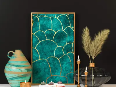 Decorative Set 1 teal abstract painting on wall Free 3D model