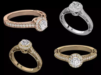 Luxury Halo Pave Solitaire Engagement Ring CAD Design 3D print model