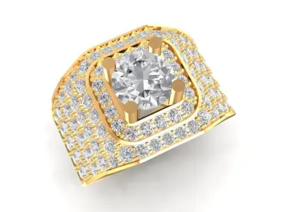 Luxury Diamond Pave Men Ring with Bold Square Setting 1816 3D print model