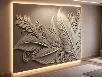 modern panel wall decor set relief stl mural CNC 173  3D model