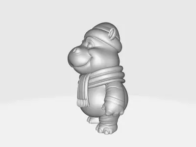 Cute Christmas Hippo Figurine Holiday Hippo in Santa Hat 3D print model