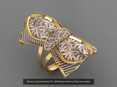 12 Files Women Long Ring Ready STL 3DM Models Womens Ring Long  3D Model Pack