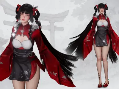 Xiao Jue Asian Girl - Game Ready Low-poly 3D model