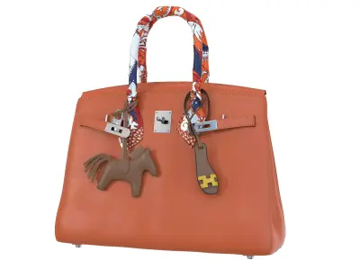 Hermes Birkin Orange Bag with accessories Low-poly 3D model