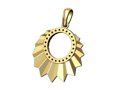 Diamond halo sunburst faceted pendant with bail 3D print model