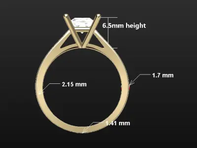 Solitaire engagement ring 1ct princess cut stone 3D print model