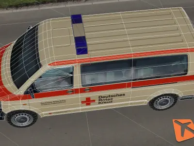Volkswagen transporter Rotes Kreuz Low-poly 3D model