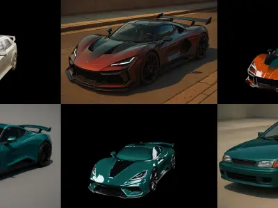 Sport Car bundle 10 pack 100 glb 3D model