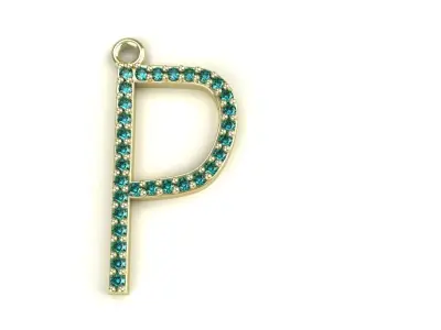 Diamond Letter P Pendant Gold Silver Platinum Luxury Jewelry 3D print model
